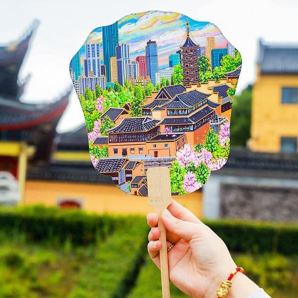 Bestseller Nanjing tourist landmark photo creative city promotional hand fan, AR mini fan for taking photos in Chinese scenic areas ddmytues