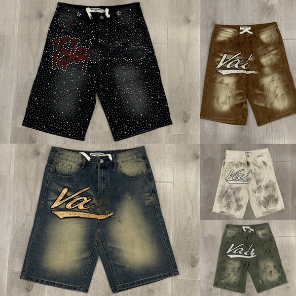 Men's Hip Hop Street Ripped Jean American Rhinestones Streetwear Valley Denim Embroidery Shorts Jeans