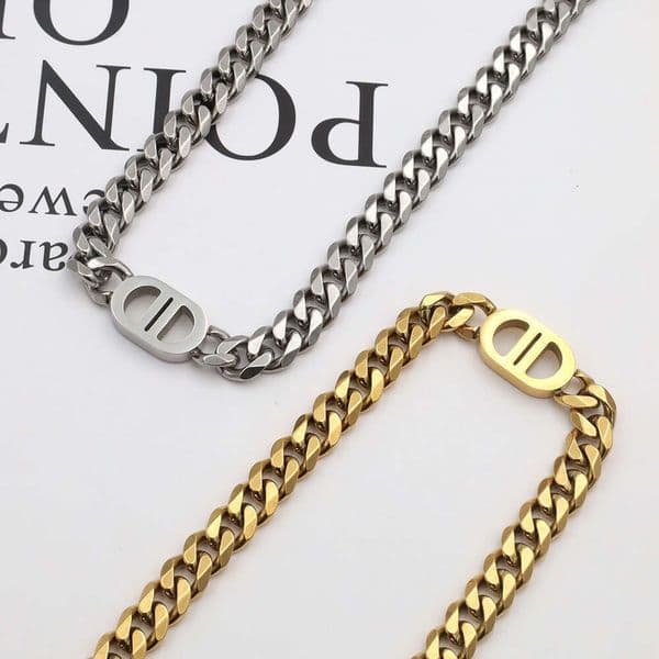 Luxury Brand Designer Jewelry Ins Style European And American Hip-Hop Trendy Cuban Chain Personality 18K Gold Double D Titanium Steel Necklace Wh
