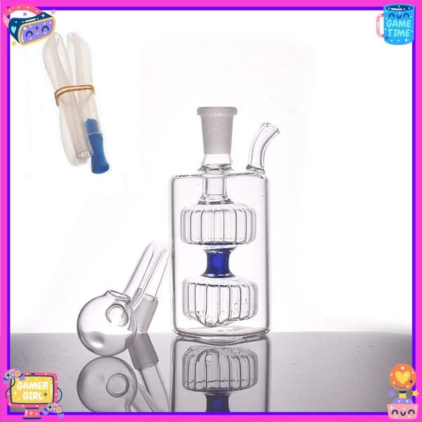 Travel colorful Square mini glass oil burner bong pipe Water Bong Hookahs Bubbler Water Pipe with silicone hose straw and smoking oil banger bowl