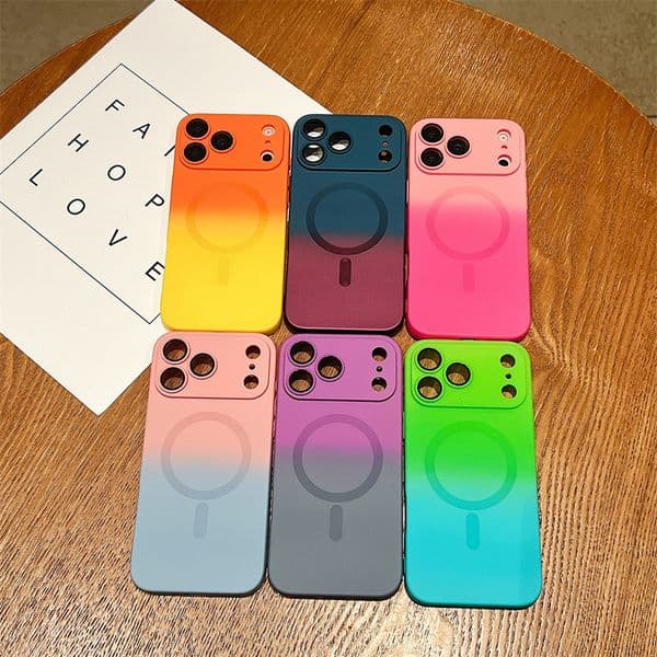 Two-color Gradient Magnetic Mobile Phone Case for iPhone 17 Pro Max 17 16 15 14 13 12 11 Shockproof Cover with Camera Lens Protection