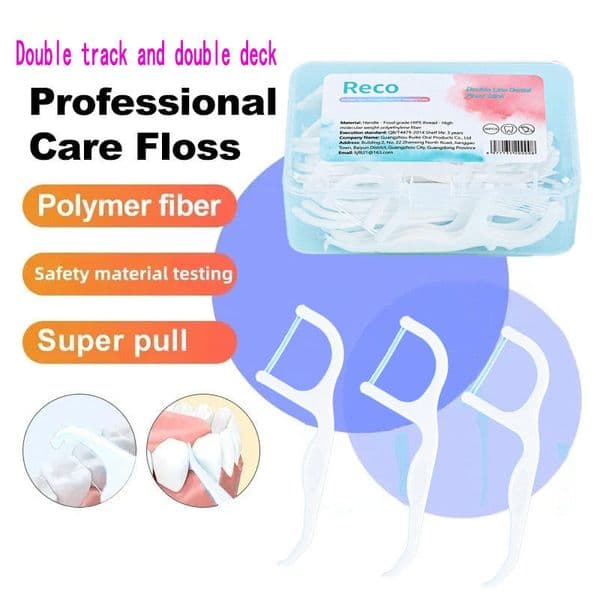High-polymer double-strand floss 80-count, ultra-fine floss sticks portable oral hygiene tool dual-layer care disposable product Bow shaped Toothpick thread