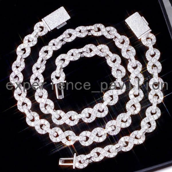 Hip Hop Chains 13mm Infinity Cuban Links Iced Out Round Moissanite Gold Plated 925 Sterling Silver Cuban Chains Mens Jewelry