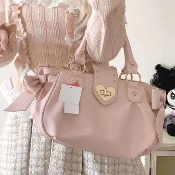 Harajuku Bow Pink Hand Bag Purse Women Japanese Style Soft Casual Crossbody Bag Ladies Sweet Cute Large Capacity Shoulder Bags 260319