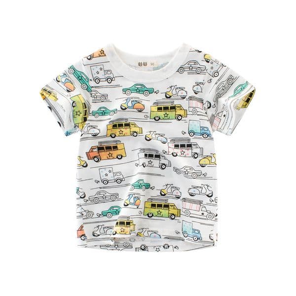 Korean children's clothing summer boys' short sleeved sweatshirt with printed car cartoon children's T-shirt