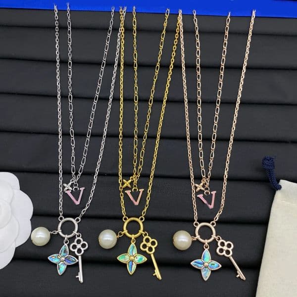 Designer Necklace Luxury Pearl Clover Key Charm Pendant Necklace Gold Silver Plated Double Chain Necklace Chokers For Women Men Fashion Jewelry Christmas Gift