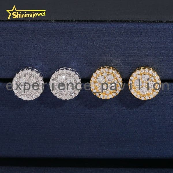Moissanite Jewelry VVS GRA Certified Iced Out Round Shape Mens Gold Plated Hip Hop Earrings
