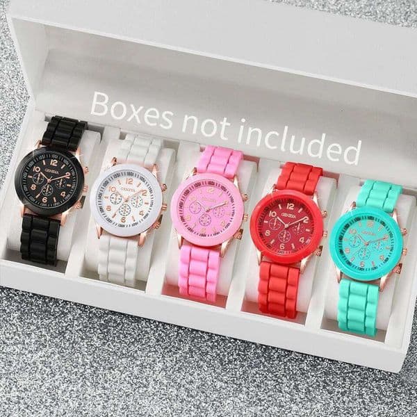 5PCS Women's Watches Fashion Silicone Band Analog Quartz Watch SetWithout Box