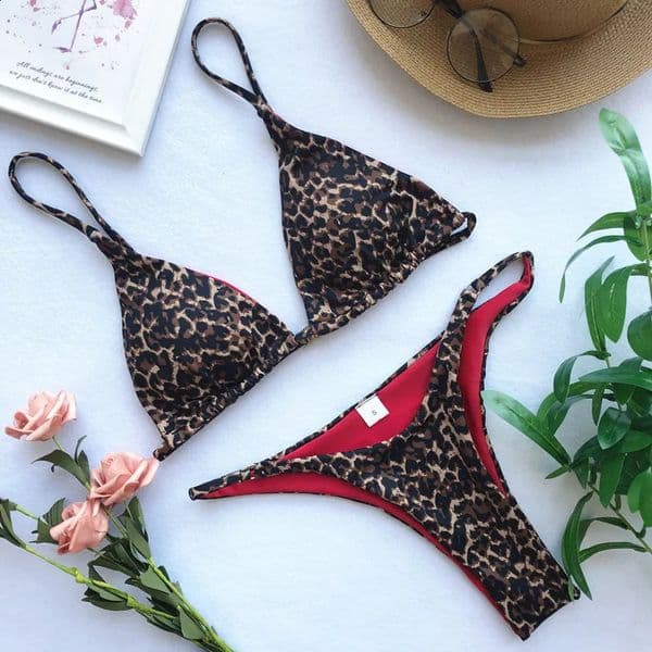 2024 Micro Leopard Bikini Women High Cut Bandage Push Up Swimsuit Sexy Bathing Suit Padded Thong Swimwearsummer Beach Vacation260316BJ