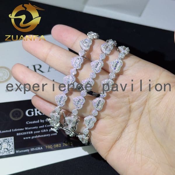 Hip Hop Jewelry 85mm Heart Shape VVS Moissanite Cuban Link Bracelet 925 Silver Moissanite Bangle Bracelet for Men Women
