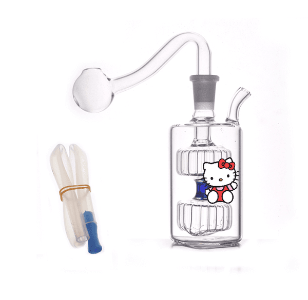 Travel colorful Square 10mm mini Spiral Recycler Water glass oil burner bong pipe Glass Bong Hookahs Bubbler Water Pipe with silicone hose straw