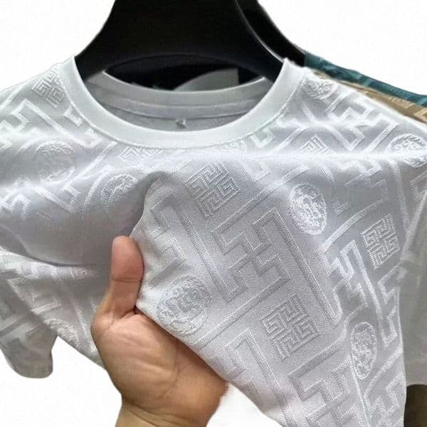 2026 New Designer Luxury Brand Summer Ice Silk Breathable Casual Outdoor Sports Short Sleeved Printed Round Neck Men's Cool Top Export Thin T-shirt V89c#