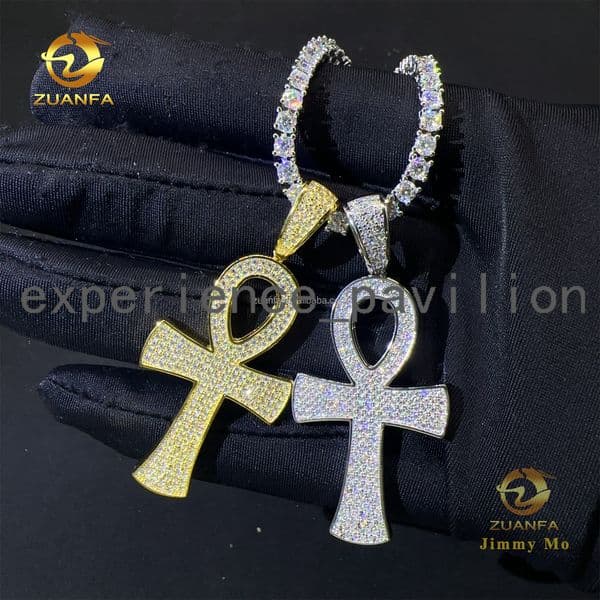 Bulk Stock GRA Certificate Hot Selling Drop Shipping Hip Hop Iced Out 925 Silver FL Moissanite Diamond Cross Pendant Rope Chain