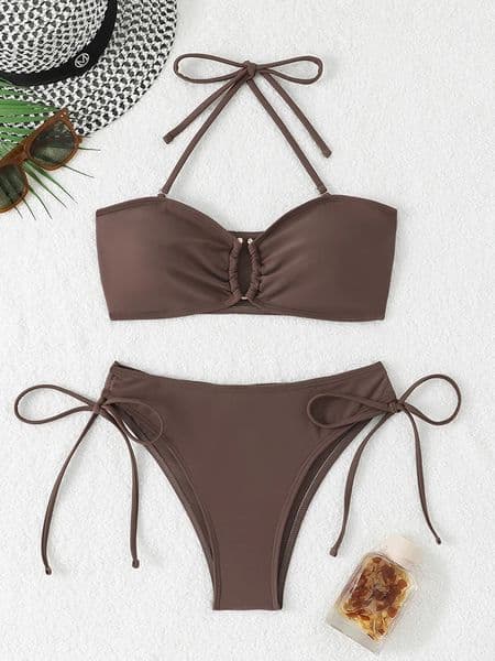 High Waist Bikini Womens Swimsuit 2026 Knotted Bathing Suits Woman Swimwear Bandeau Push Up Bikinis Sets Brazilian Beach Wear 260318