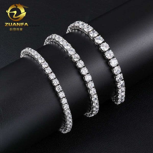 316 Men Hip Hop Necklace 925 Sterling Silver 14K Gold Electroplated 4mm Moissanite Single Stone Tennis Chain Bracelet