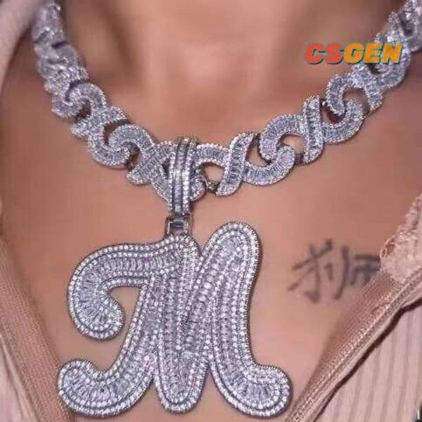 Hip 2026 Diamond Name Hop Custom Big Moissanite VVS Cursive Letters Pendant Charms Women Iced Out Baguette Initial Necklace