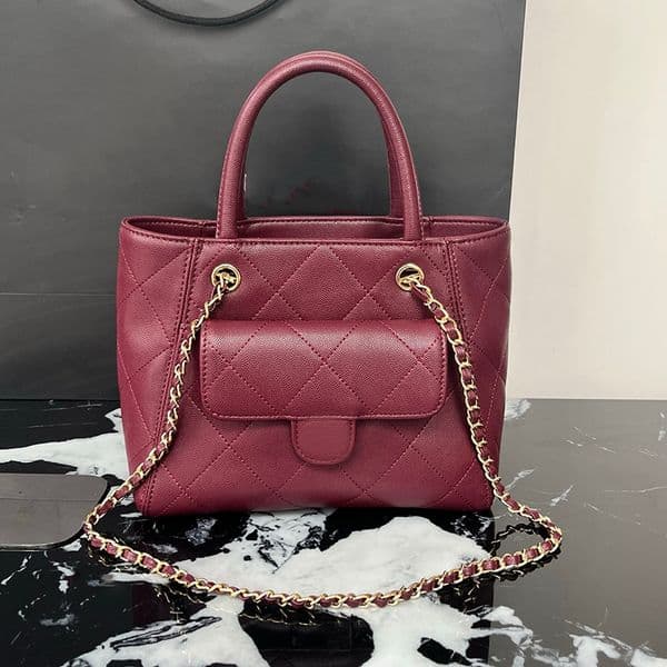 26c Portable Tote Luxury Handbag Designer Ladys Shoulder Bag Caviar Calfskin Checker Patterned Gold Metal Matelasse Chain Underarm Bags Multi Pocket Shopping 23cm