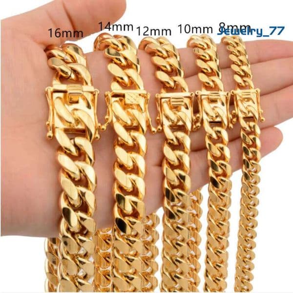 10Mm 14Mm 8Mm 12Mm 16Mm Width Heavy Metal Gold Color Cuban Link Chain Hip Hop Necklaces For Men Jewelry77