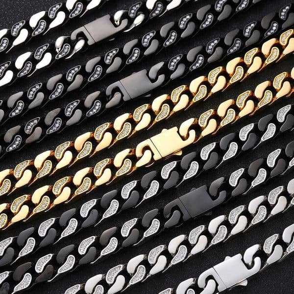 Jewelry CNC semi-diamond 12mm Sterling Silver 14K 18K Gold necklace Hip Hop four-sided polished Moissanite Cuban chain titanium steel bracelet