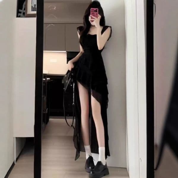 Purely Alluring Hot Girl Outfit: French-style Elegant Long Dress With A Train Unique Design Perfect Designer Dress For Seaside Vacations