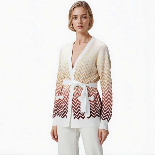 2026 high-end g20 designer autumn and winter elegant women's V-neck long sleeved striped knitted cardigan