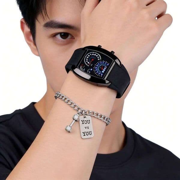 Men's Sports Wristwatch with bracelet LED Dashboard Dial Design Electronic Creative Digital Watch Clock for man Male Teens