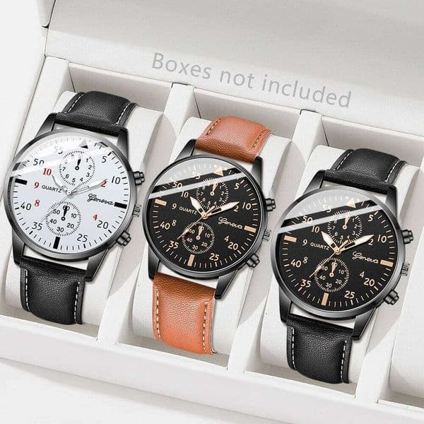3PCS Men's Fashion Business Trend Versatile Retro Classic Round Dial Quartz Watch Set as a Holiday Gift for Him