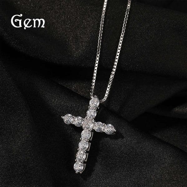 Jewelry Hip Hop 925 Sterling Silver Moissanite Full Diamond Cross Pendant Trendy Necklace Unisex Light Luxury Accessory