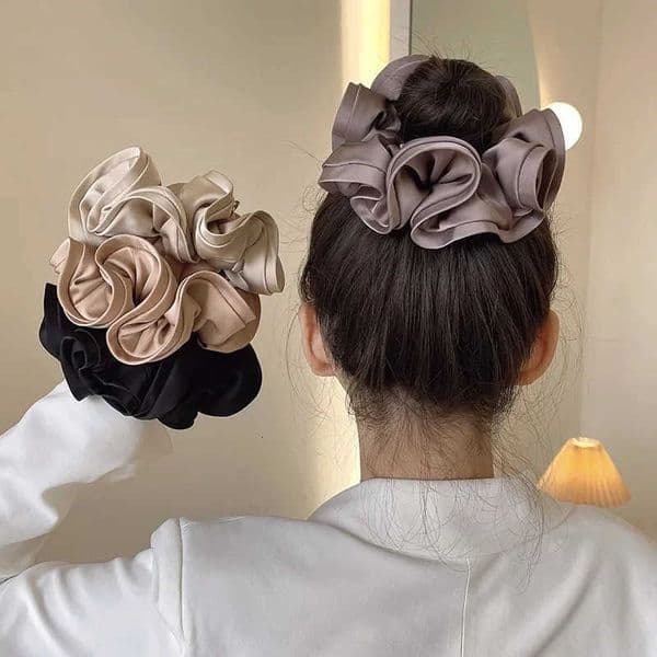 Korean Fashion Big Size Scrunchie Ruffle Elastic Hair Bands Girls Updo Headwear Elegant Ribbon Hair Ties Women Hair Accessories H260415