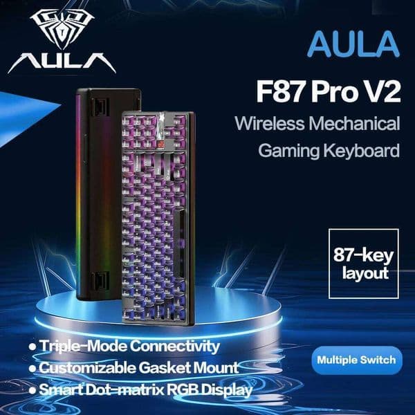 AULA F87ProV2 Custom Wireless Mechanical Keyboard 2.4G Wired Triple Mode Full Key Hot Swappable Gasket Structure 26L0321
