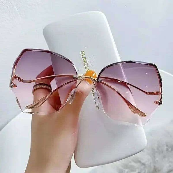 Irregular Round Sunglases Women Brand Designer Gradient Fashion Sun Glasses Female Rimless Metal Curved Temples Oculos De Sol 26Y0302