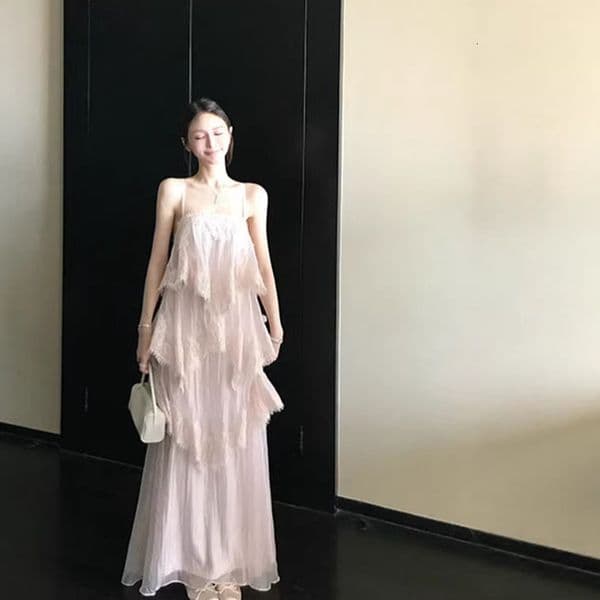 High-quality Designer Dress Satin Lining With Fine Shimmer Texture Elaborate Lace Strap Dress Long/short Style Spring/summer Women's
