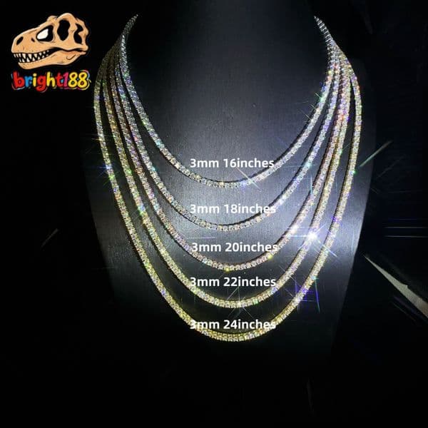3mm VVS Moissanite Diamond 925 Sterling Silver Pass Lab Grown Diamond Jewelry Tester Tennis Chain Men Bracelet Necklace