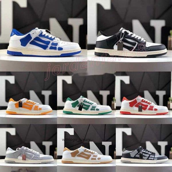 Amiriskeleton Shoes casual bones runner top skel skeleton women men sports retro sneakers black white genuine leather lace up