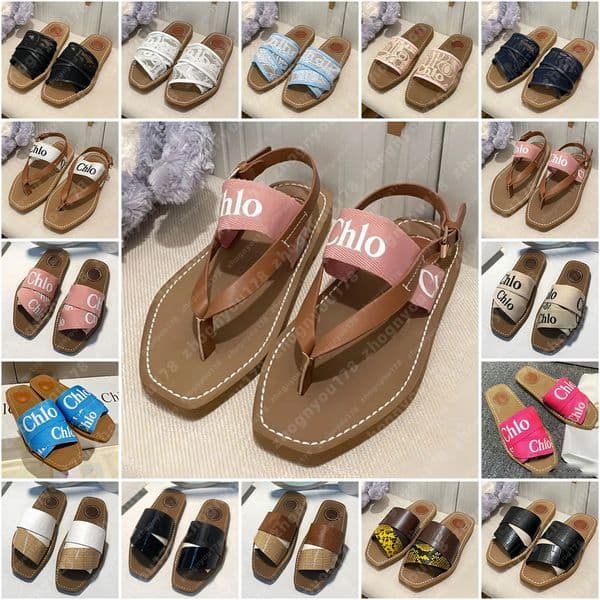 Women's Woody Mule Slides Sandals Designer Canvas Sandals Womens Letter Sandal Clogs Flat Slide Letter Pink white Slippers Summer Beach Canvas Herringbone Slippers