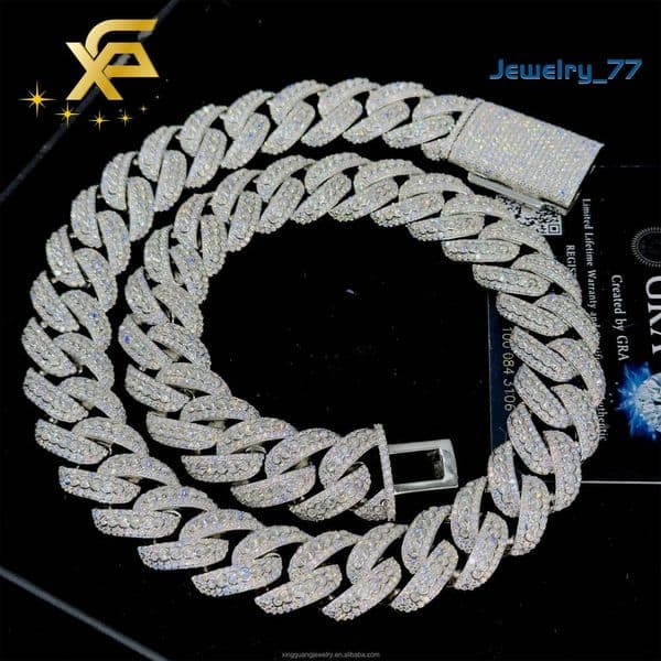 Iced Out VVS Mosaic 20Mm Miami Gold 925 Silver Upside Down Raise Diamond Moissanite Cuban Link Chain