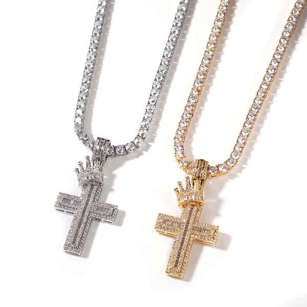 Full Crown Cross Pendant Necklace for Men Pure silver Inlaid Moissanite Hip Hop Ice with VVS moissanite Punk Trendy Personality One Piece Dropshipping
