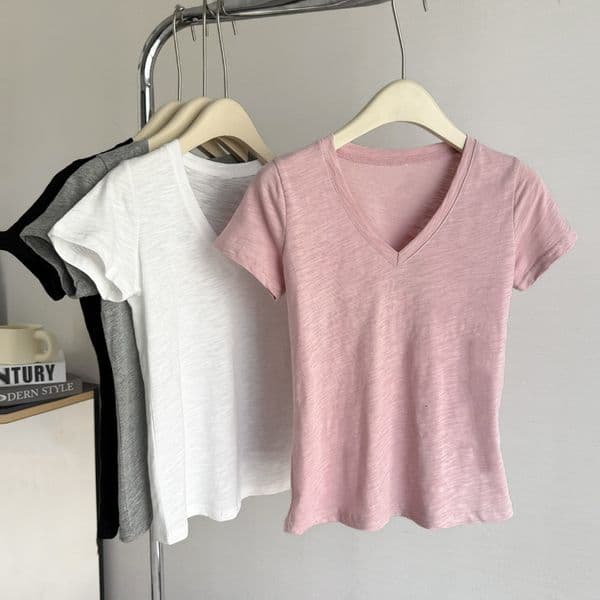 Polo Elegant High-end Bamboo Cotton Short Sleeve T-shirt For Women Designer Hoodie Summer Slim Fit Korean Style Base Shirt Designer T-shirt V-neck Regular Shoulder