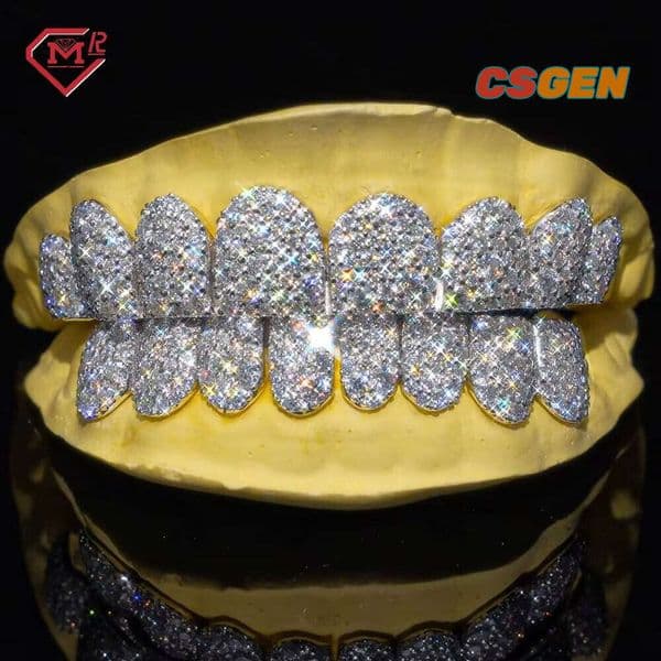 Custom Teeth 925 Sterling Silver Iced Out Hiphop Diamond Moissanite Grillz Men