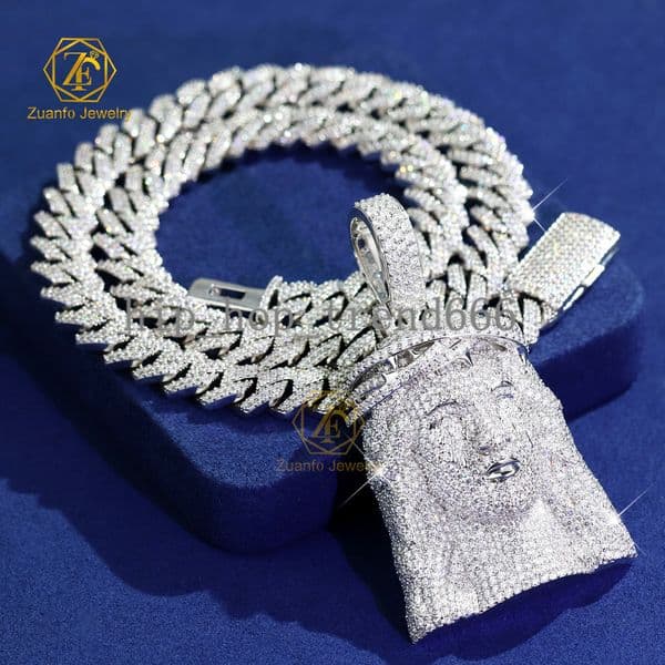 OEM Religious Silver Jewelry Supplier Ice Out Moissanite Jesus Face Head Pendant Necklace Wholesale Christian Gift Jewelry