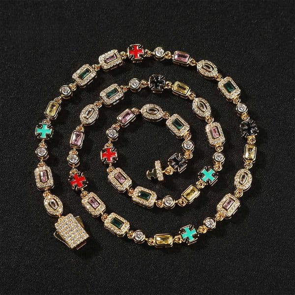 Hip-Hop Ice with VVS moissanite New 6mm Colorful Gemstone Moissanite Bracelet Niche Fashion Personality Inlaid Diamond Unisex Trendy Necklace Wholesale