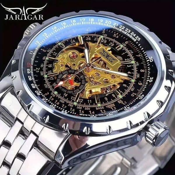 Men's Luxury Automatic Watch - Stylish Skeletonized Case, Mechanical Movement, Hands, Stainless Steel Strap, Business or Casual Accessory, Ideal Gift Watch, No