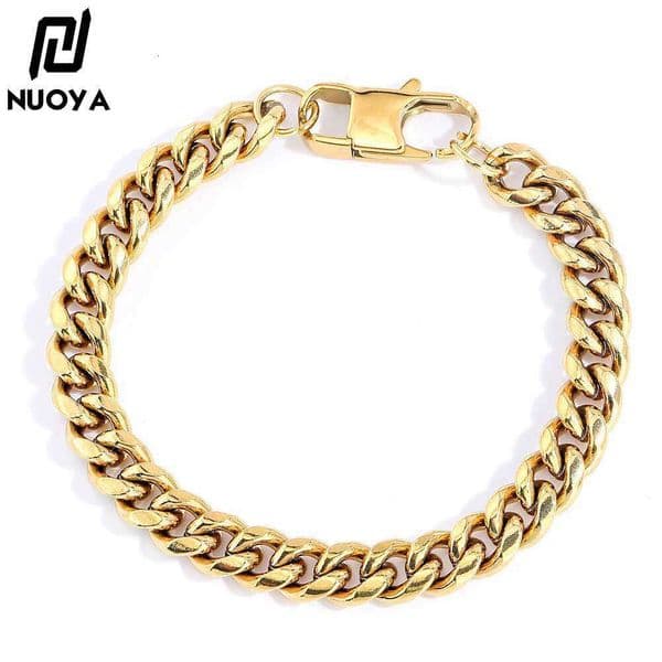 Luxury Jewelry denim buckle Sterling Silver 14K 18K Gold polished and encrypted titanium steel Cuban chain hip-hop men's bracelet wholesale