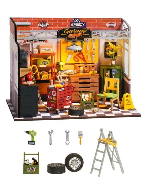 Robotime Rolife Dollhouse Miniature House Kit DIY Mini Garage Workshop LED Light Decorative Wooden Craft Gifts for Children 260319
