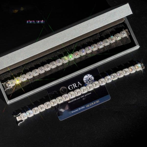 New Designs Luxury 925 Sterling Silver White Gold Plated Iced Out Hip Hop Fire Jewelry VVS Moissanite Cluster Tennis Bracelet