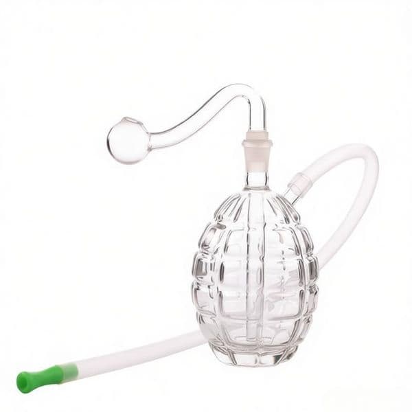 Creative Clear Grenade-Shaped Glass oil burner pipe Hookah Transparent Water Pipe with Silicone hose and 10mm male smoking oil banger bowl Set
