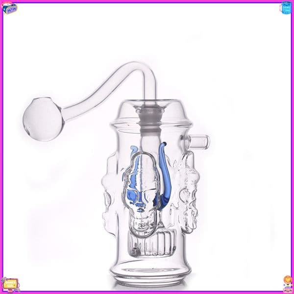 Mini Skull shape Glass Oil Burner Bubbler Pipe Bong Percolator Water Pipes Hookah Bubbler Recycle Smoking With Bowl Slide and Soft Silicone Mouthpiece