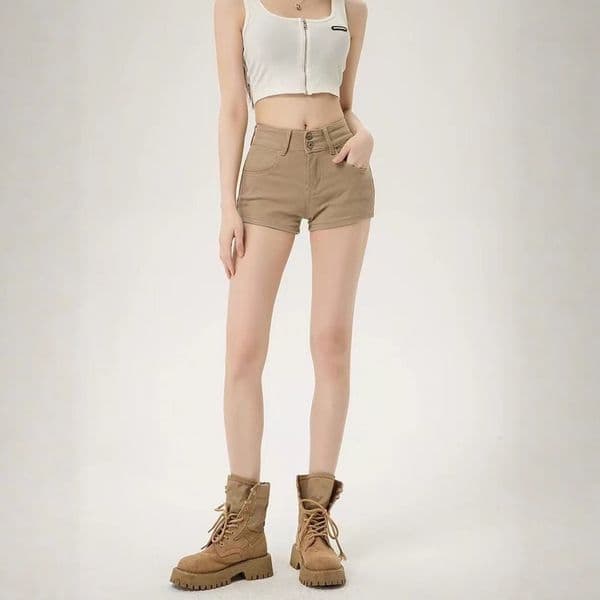 Plus Size Hot Girl High Waist Double Button Hip Enhancing Denim Shorts Designer Pants Women Summer New Khaki Slimming Hip Hot Pants