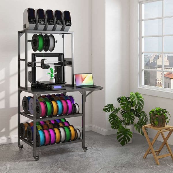 Stand, Heavy Duty Table Stand Filament Storage Rack, T-Shaped Spools Holder Rack with Wheels,3D Printer Workbench for 3D Printing Studio, Home Office Workshop 6698