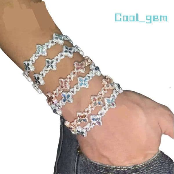Cuban Link Chain Hip Hop Iced Moissanite Marquise Infinitas Flower Design Unisex 925 Sterling Silver Bracelet Bracelet